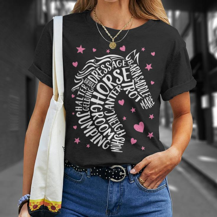Horse Typography Word Art Girls Horseback Riding EquestrianT-Shirt Gifts for Her