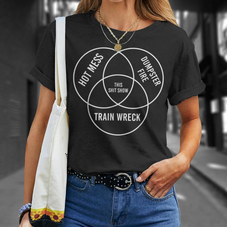 Hot Mess Dumpster Fire Train Wreck Shit Show T-Shirt Gifts for Her