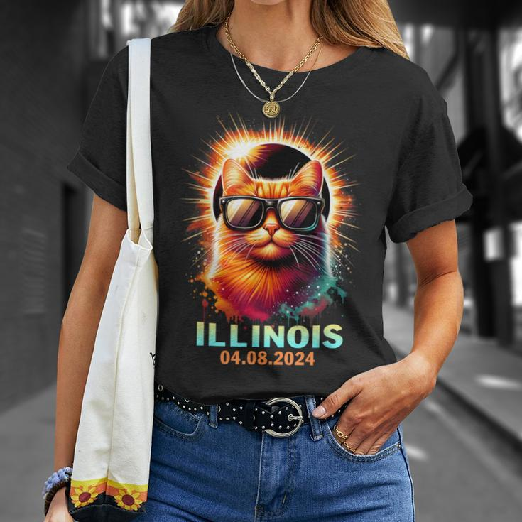Illinois Total Solar Eclipse 2024 Cat Wearing Glasses T-Shirt Gifts for Her