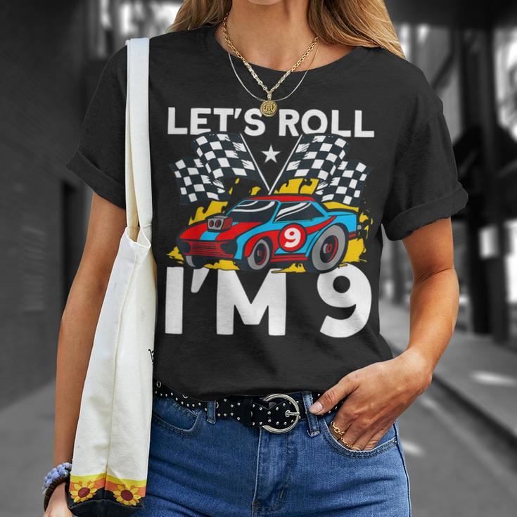 I'm 9 Bday Race Car Party Cute 9Th Birthday Boys Race Car T-Shirt Gifts for Her