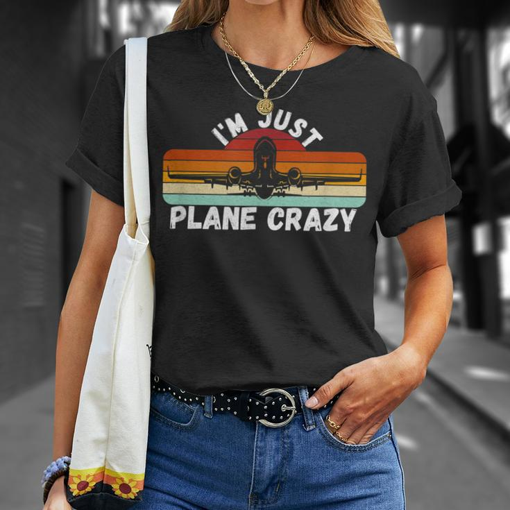 I'm Just Plane Crazy Pilot Pun Vintage Retro Sunset T-Shirt Gifts for Her