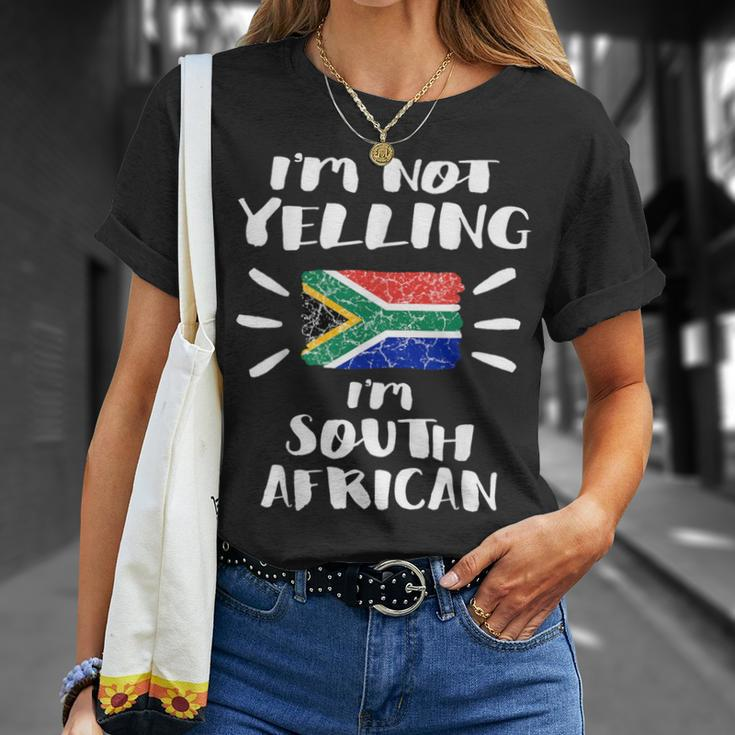 I'm Not Yelling I'm South African Flag Coworker Humor T-Shirt Gifts for Her