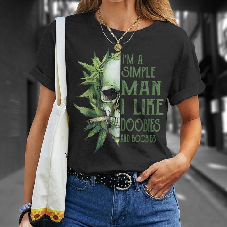 I'm A Simple Man I Like Doobies And Boobies Skull Weed T-Shirt Gifts for Her
