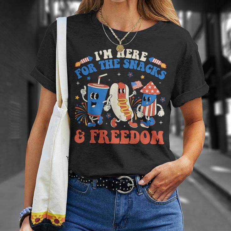 I'm Here For The Snacks And Freedom Boy Girl Kid 4Th Of July T-Shirt Gifts for Her