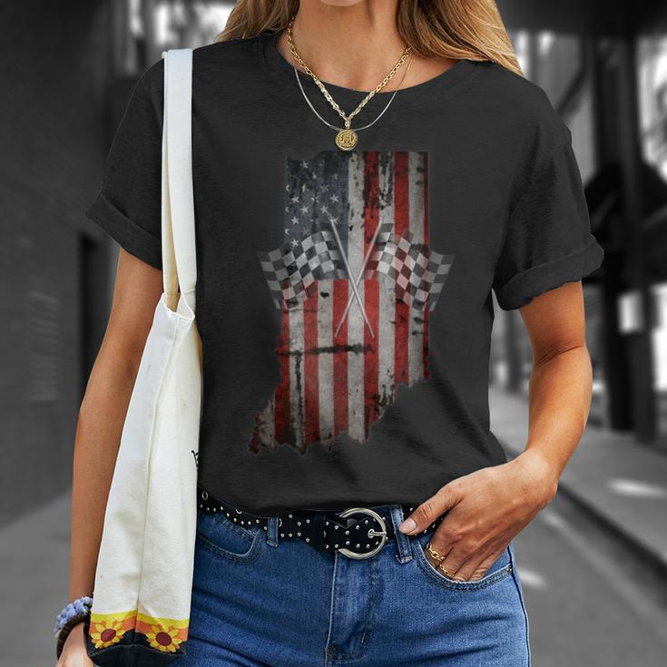 IndianaDistressed Look Checkered Flag T-Shirt Gifts for Her