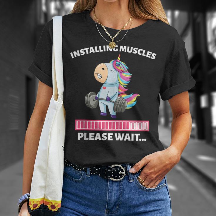 Installing Muscles Unicorn Weight Lifting Fitness Motivation T-Shirt Gifts for Her