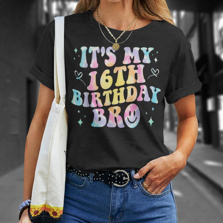 Its My 16Th Birthday Bro 16 Years Old Vintage Tie Dye Groovy T-Shirt Gifts for Her