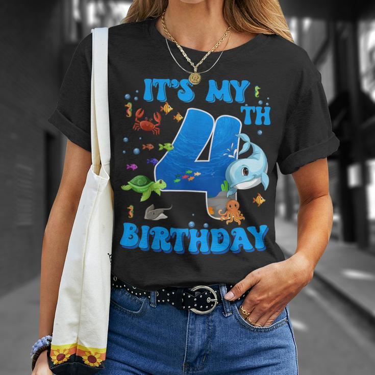 It's My 4Th Birthday Party Ocean 4 Years Old Sea Fish B-Day T-Shirt Gifts for Her