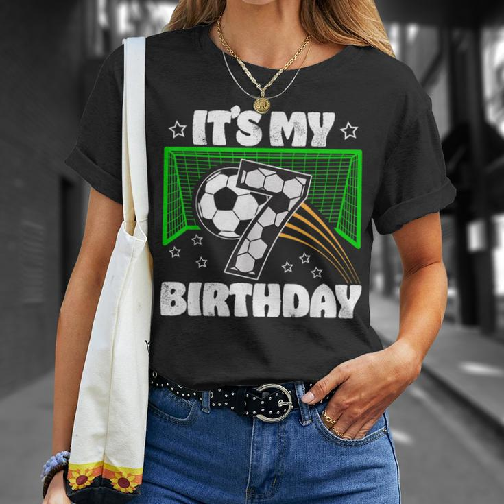 It's My 7Th Birthday Boy Soccer Football 7 Years Old T-Shirt Gifts for Her
