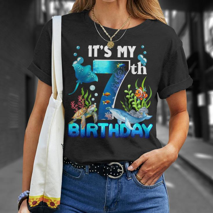 It's My 7Th Birthday Party Ocean 7 Years Old Sea Fish B-Day T-Shirt Gifts for Her