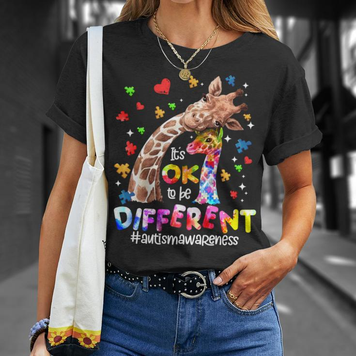 Its Ok To Be Different Autism Awareness Giraffe T-Shirt Gifts for Her