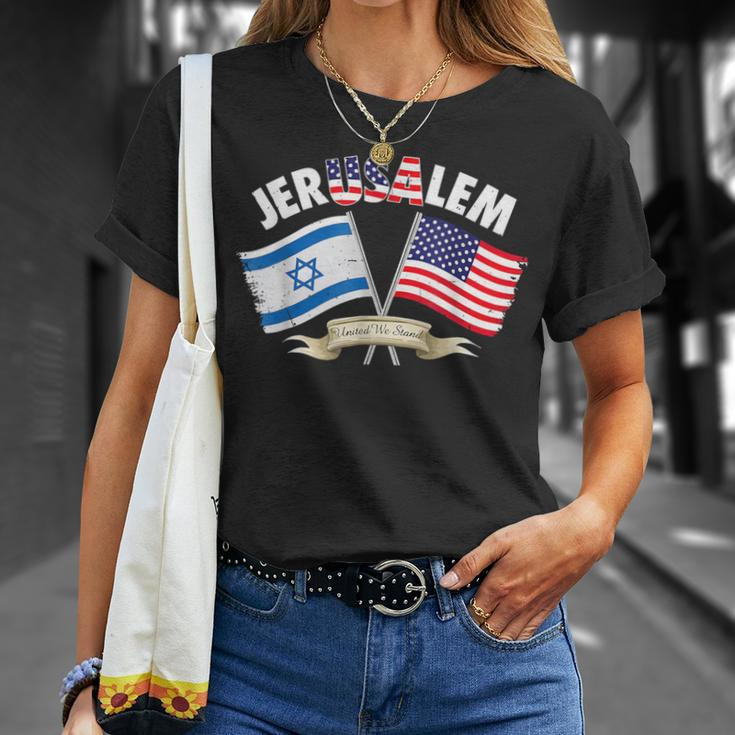 Jerusalem United We Stand Israel United States Of American T-Shirt Gifts for Her
