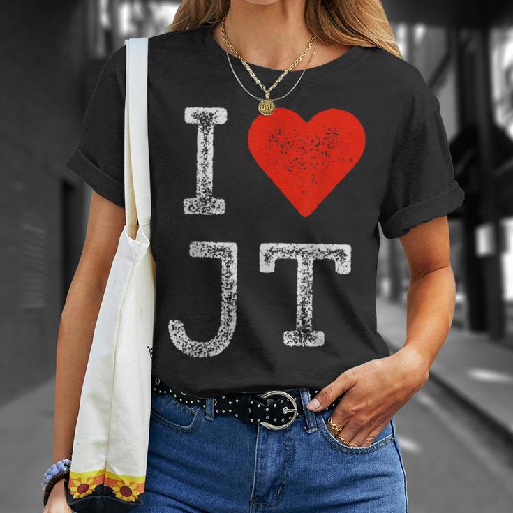 Jt Fans Initials Red Heart I Love Jt T Shirt Thegiftio UK