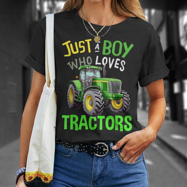 Just A Boy Who Loves Tractors Green Farm Tractor Trucks T-Shirt Gifts for Her