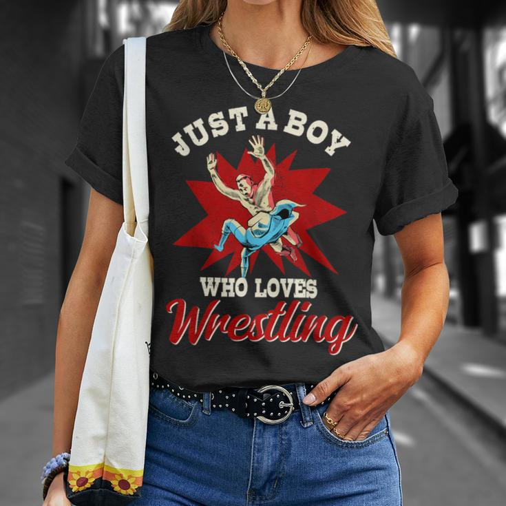 Just A Boy Who Loves Wrestling Boys Wrestle Wrestler T-Shirt Gifts for Her