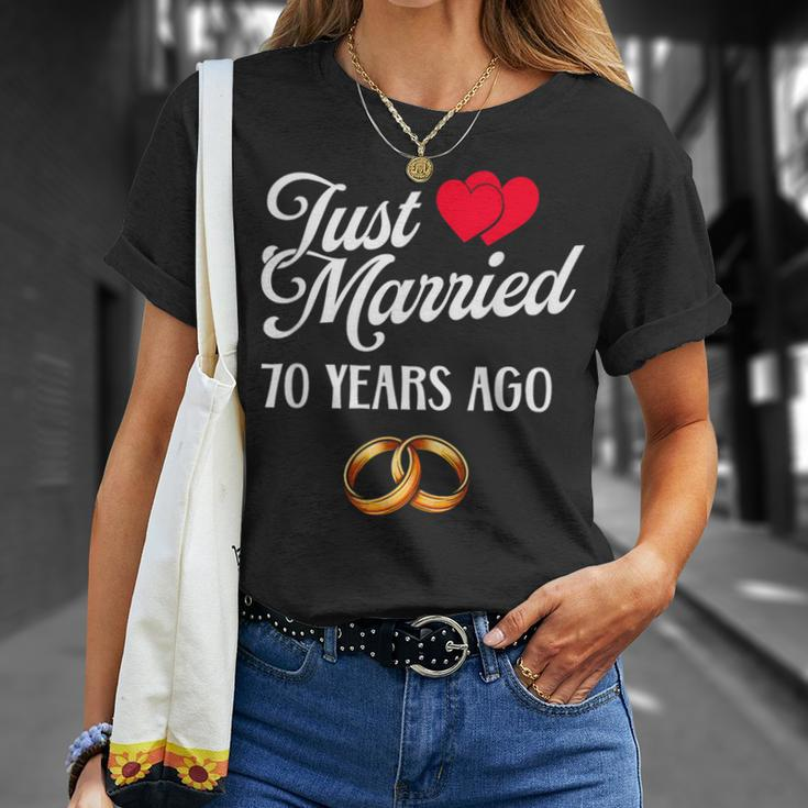 Just Married 70 Years Ago Couple 70Th Anniversary T-Shirt Gifts for Her