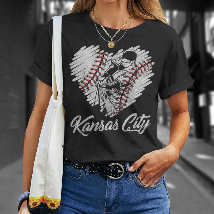 Kansas City Baseball Heart Distressed Vintage Baseball Fans T-Shirt Gifts for Her