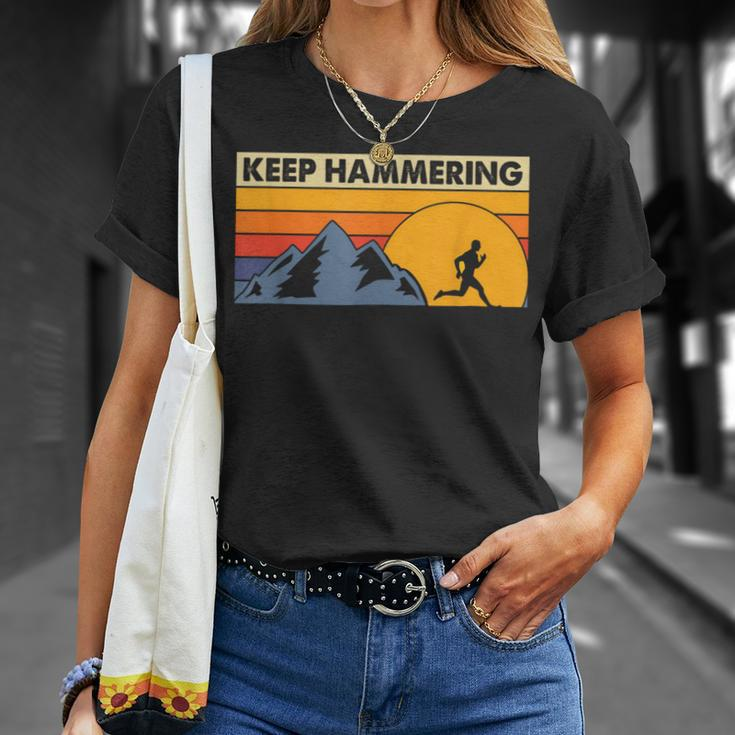 Keep Hammering Hiking Mountain Trail Running T-Shirt Gifts for Her