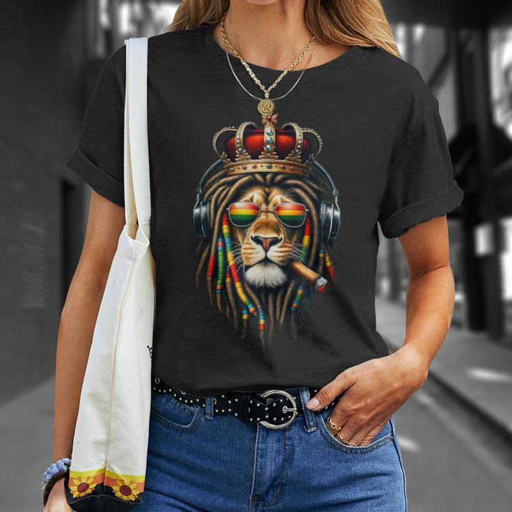 King Rasta Reggae Rastafarian Music Headphones Lion Of Judah T-Shirt Gifts for Her