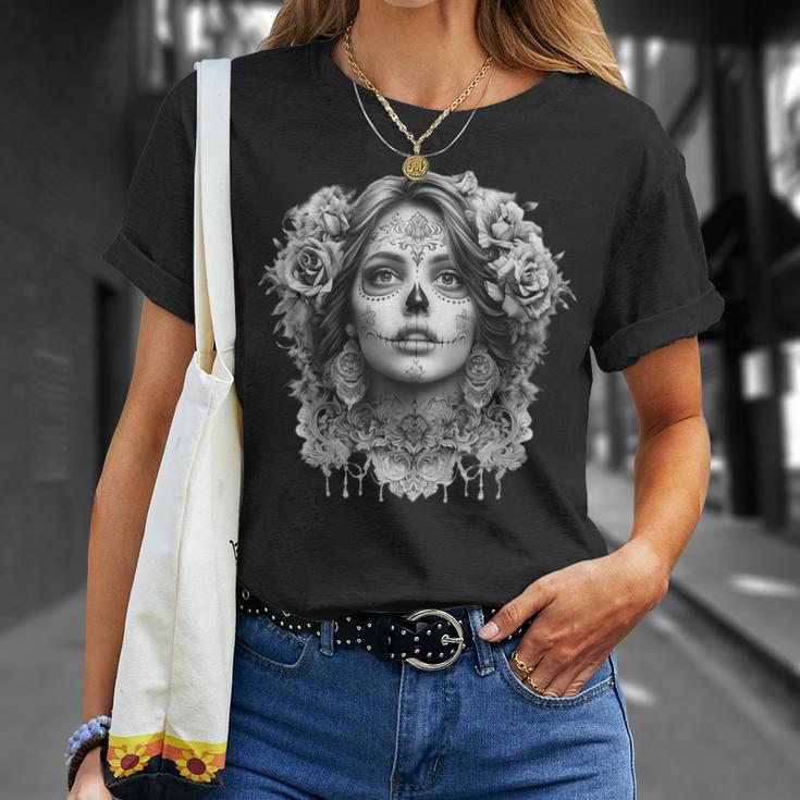 La Catrina Eleganz Elegante Sugar Skull Dame T-Shirt Geschenke für Sie