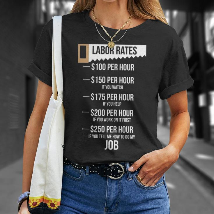 Labor Rates Carpenter Hourly Rates Humor T-Shirt Gifts for Her