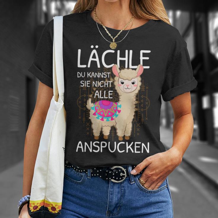 Lama Spruch Alpaka Lächle Du Kannst Sie Nicht Anspucken Lama T-Shirt Geschenke für Sie