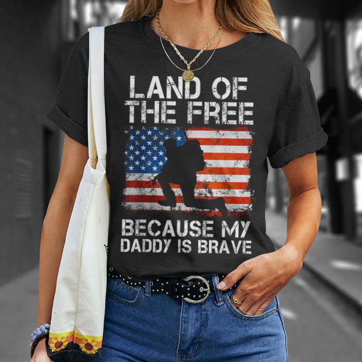 Land Of The Free Because My Daddy Is Brave Military Child T-Shirt Gifts for Her