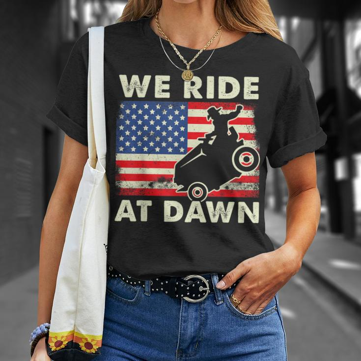 Lawn-Mower We Ride At Dawn Lawn Mowing Dad Gardening T-Shirt Gifts for Her