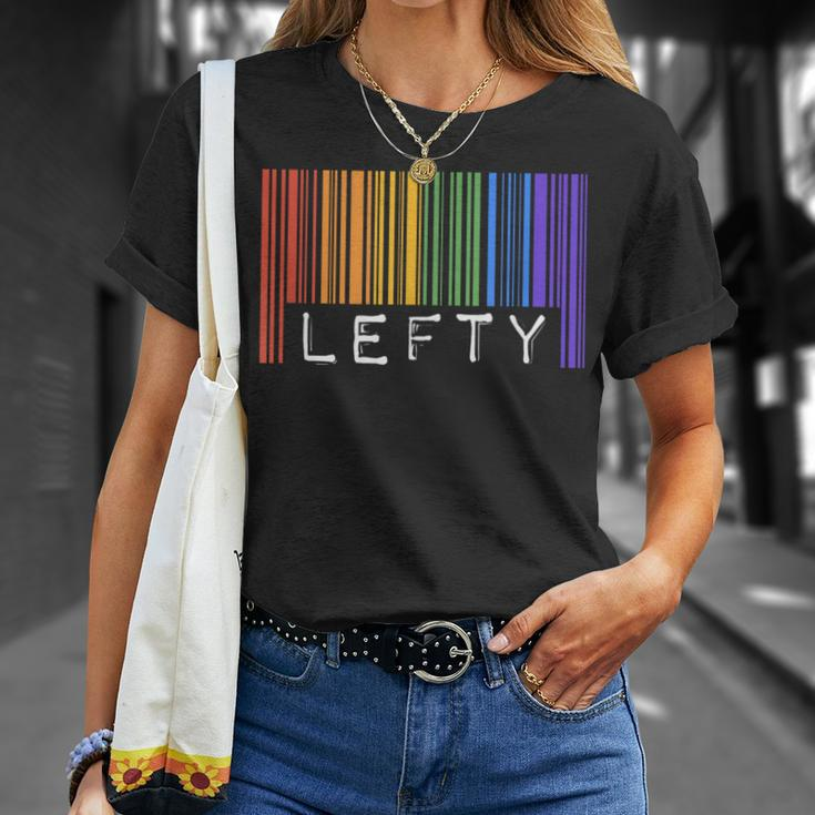 Lefty Left Handed Gay Pride Flag Barcode Queer Rainbow Lgbtq T-Shirt Gifts for Her