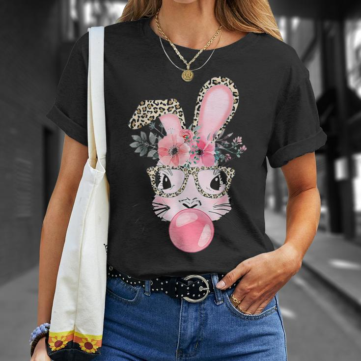 Leopard Print Rabbit Bunny Blowing Bubble Gum Easter Day T-Shirt Gifts for Her