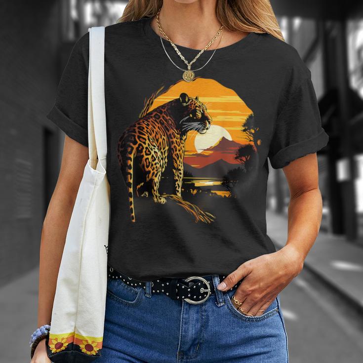 Leopard Savanne Sonnenuntergang Wildlife Safari Motiv Tierdruck T-Shirt Geschenke für Sie