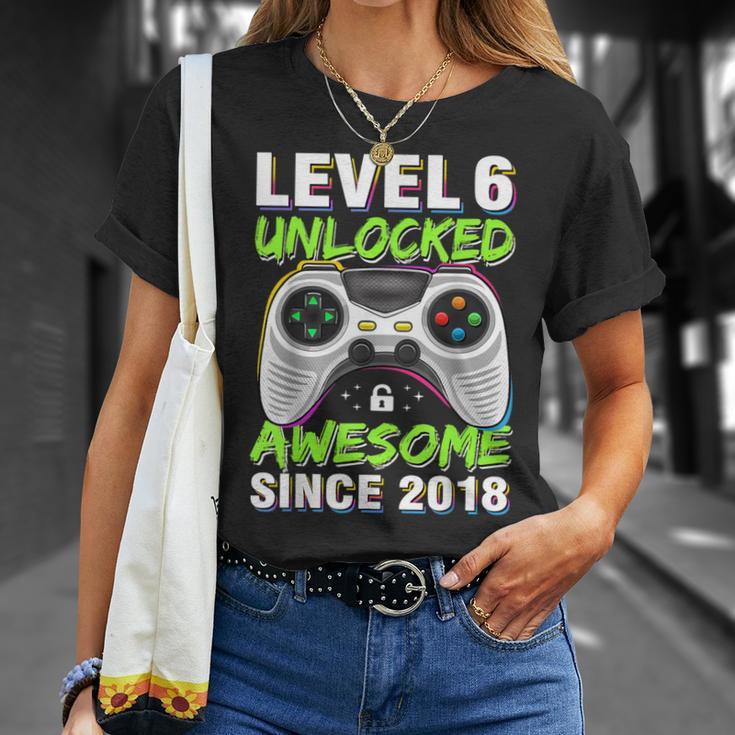 Level 6 Unlocked Awesome Since 2018 6Th Birthday Gaming Boys T-Shirt Gifts for Her