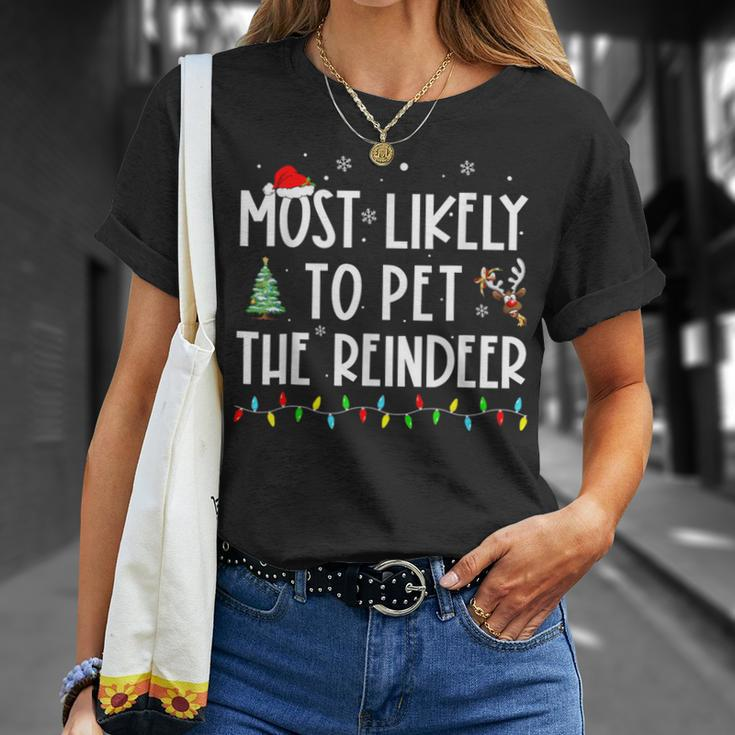 Most Likely To Pet The Reindeer Family Pajama T-Shirt Gifts for Her