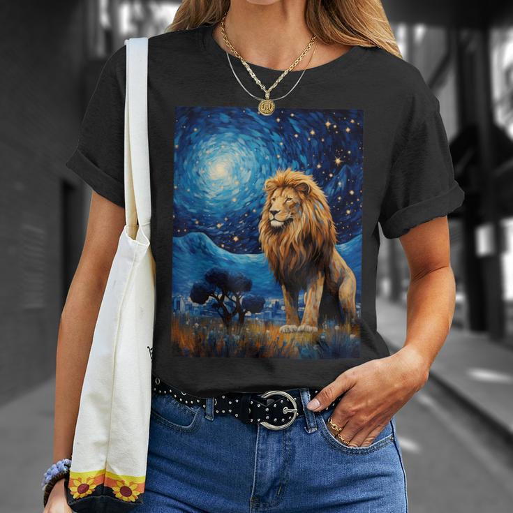 Lion Starry Night Van Gogh Style Graphic T-Shirt Gifts for Her