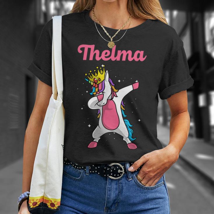 Thelma Name Personalized Birthday Dabbing Unicorn Queen T-Shirt Gifts for Her