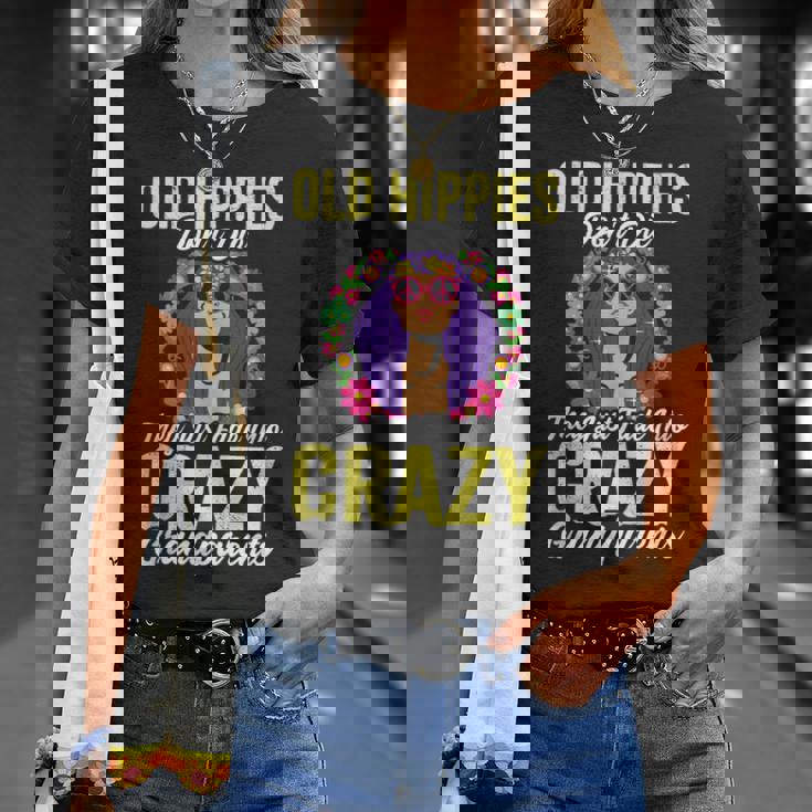 Losiejos Hippies No Mueren Simplemente Se Desvanecen Con Abuelos Locos Sin Mangas Camiseta unisex Regalos para ella