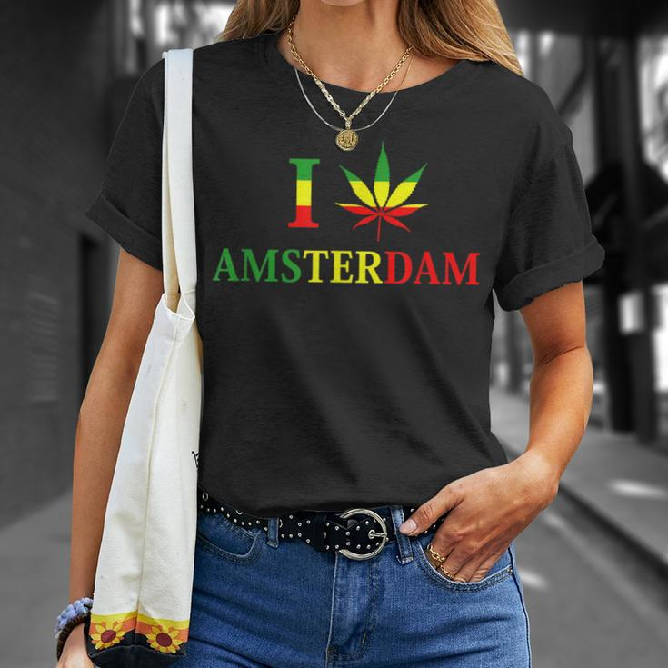I Love Amsterdam Hemp Leaf Reggae Kiffer T-Shirt Geschenke für Sie