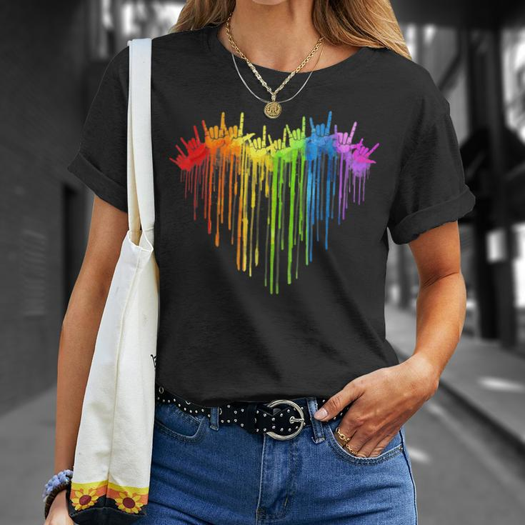 I Love You Hand Sign Rainbow Heart Asl Gay Pride Lgbt T-Shirt Gifts for Her