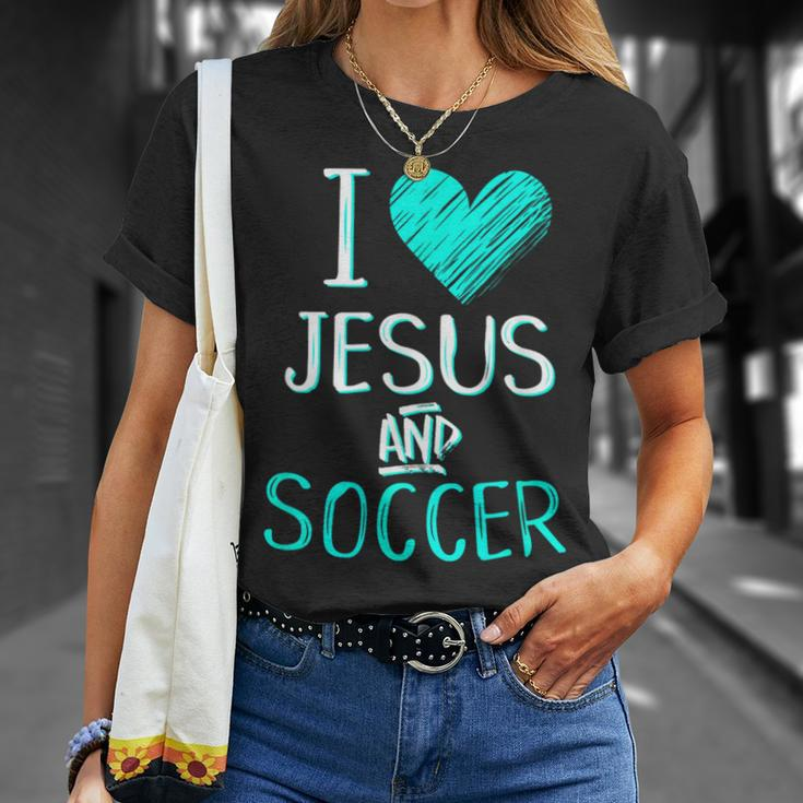 I Love Jesus And Soccer Christian Futbal Goalie T-Shirt Gifts for Her