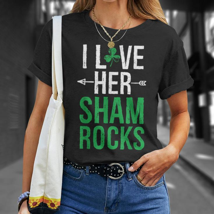 I Love Her Shamrocks Matching St Patrick's Day Couples T-Shirt Gifts for Her