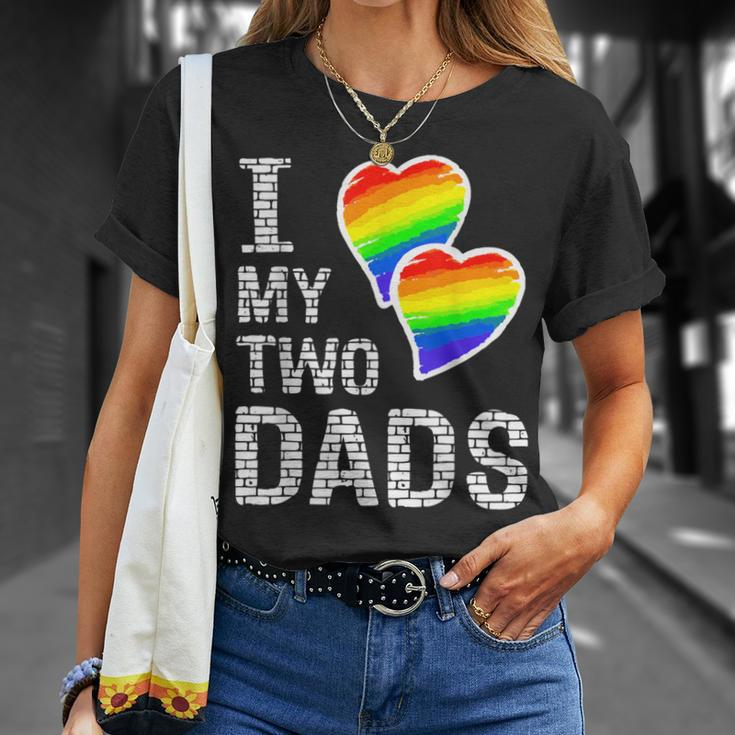 I Love My Two Dads Lgbt Pride Month And Father's Day Heart T-Shirt Gifts for Her