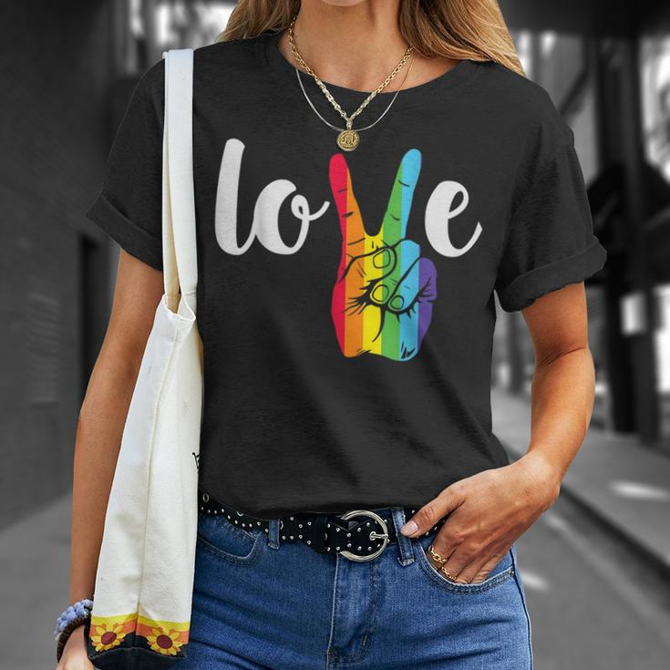 Love Win Rainbow Peace Sign Lesbian Gay Lgbtq Flag Pride T-Shirt Gifts for Her