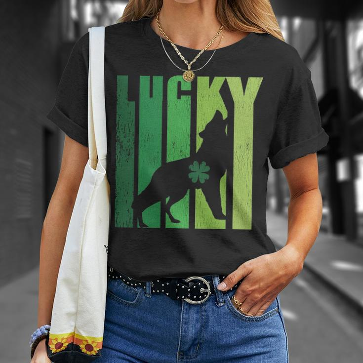 Lucky Wolf Lovers Shamrock Irish St Patricks Day T-Shirt Gifts for Her