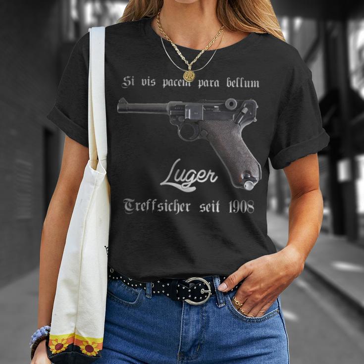 Luger Treffsicher Seit 1908 Pistol Parabellum 9 Mm T-Shirt Geschenke für Sie