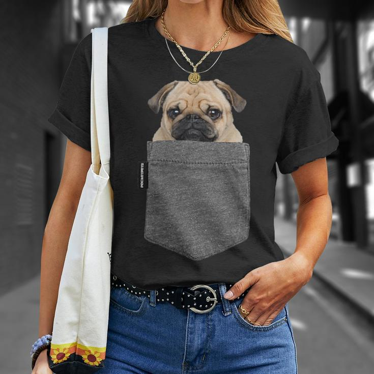 Lustiges Mops-Gesicht Herren T-Shirt mit Brusttaschen-Print, Witziges Hundemotiv Geschenke für Sie