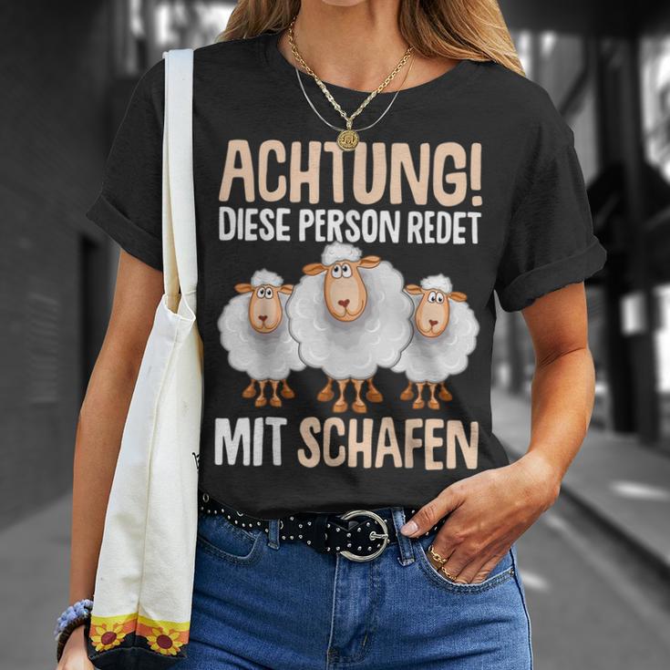 Lustiges Schäfer T-Shirt Achtung, Rede mit Schafen, Schäferhumor Tee Geschenke für Sie