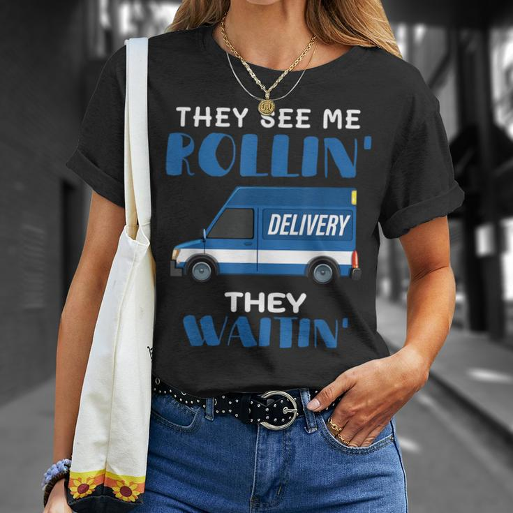 Mail Worker Postman Mailman They See Me Rollin' They Waitin' T-Shirt Gifts for Her