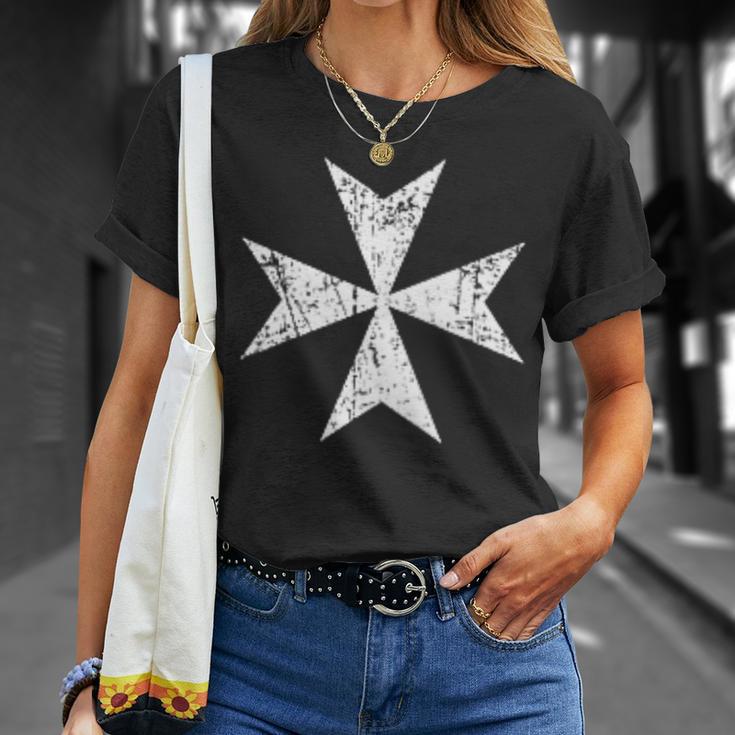 Maltese Cross Small Breastpocket White Print T-Shirt Gifts for Her