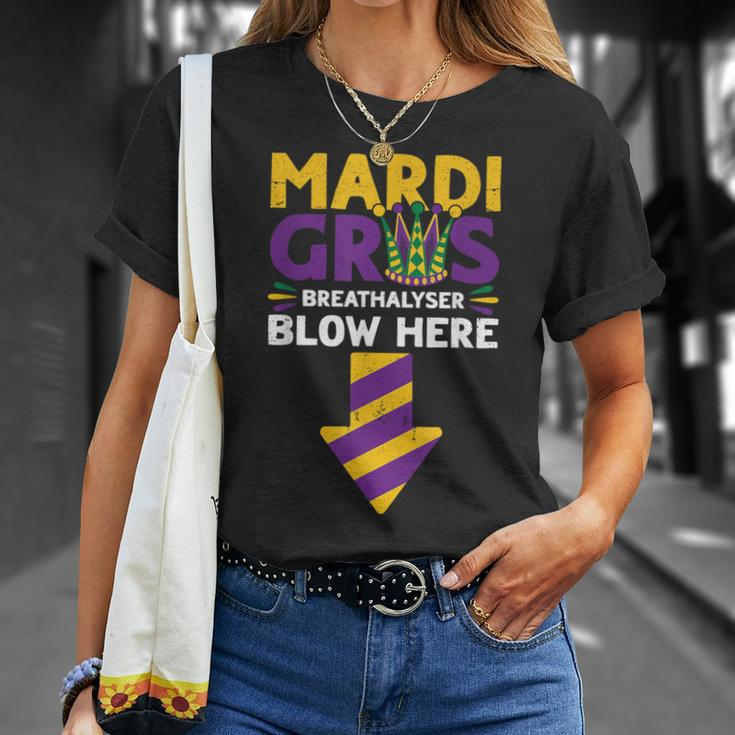 Mardi Gras Breathalyser Blow Here Adult Mardi Gras Men T-Shirt Gifts for Her