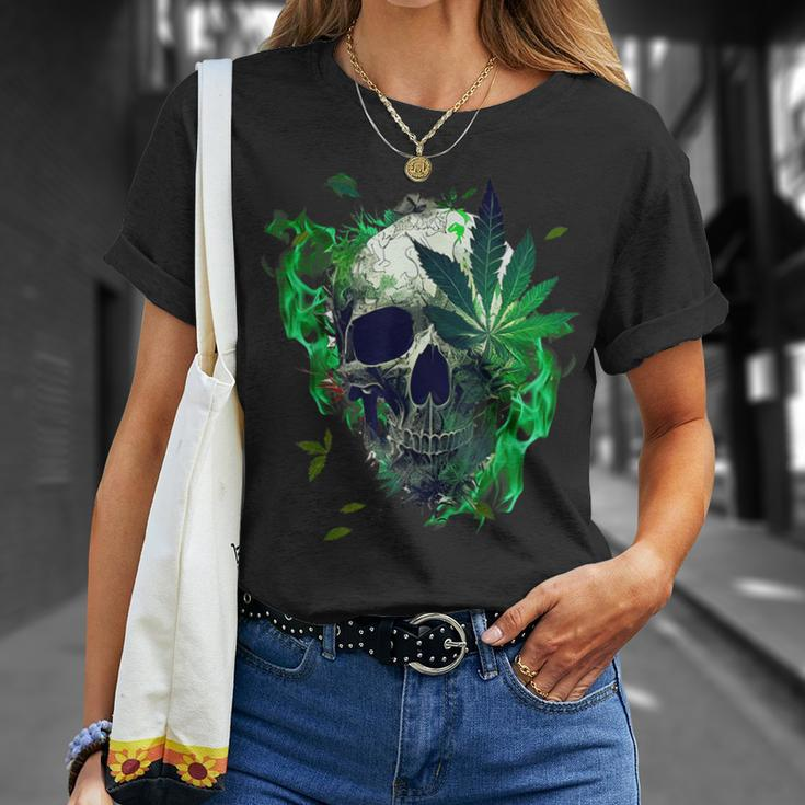 Marijuana Skull Smoke Weed Cannabis 420 Pot Leaf Sugar Skull T-Shirt Gifts for Her